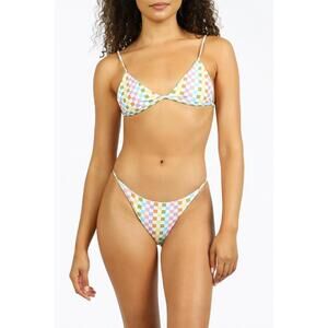 NEW NIRVANIC jamaica triangle bikini top in eco rainbow check